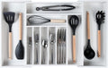 KitchenEdge Premium Silverware, Flatware and Utensil Organizer for Kitchen Drawers, Food-Safe Contract Grade, Expandable from 16 to 28 In, White Bamboo
