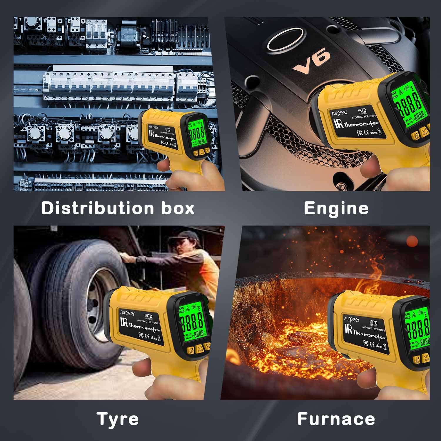 Infrared Thermometer Pyrometer Temperature Gun -58°F to 1796°F, 50:1 Distance Ratio, Laser IR Temp Gun for Cooking, Pizza Oven, Engine, Kilns, Forges, Industry, and Home Repair.