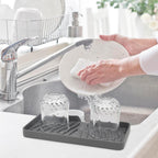 YASMEN Silicone Bathroom Soap Dishes, Sink Sponge Holder for Kitchen, Rubber Soap Dish with Drain, Shower Soap Sponge Tray, Sink or Counter Organizer, for Bar Soap, Bottle, Dish Soap Dispenser-Gray