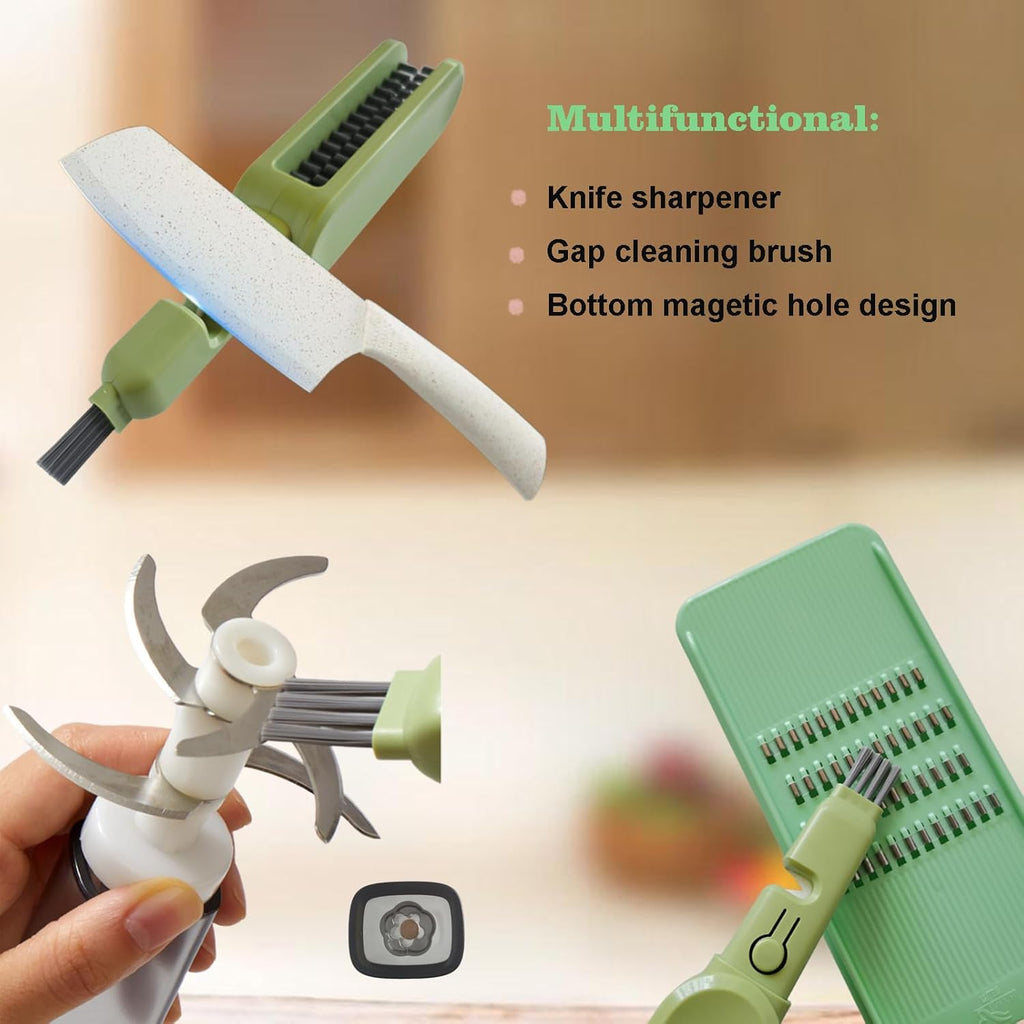 Knife Blade Brush with Long Handle and Lid Integrate Knife Sharpener and Gap Cleaning Brush, Double Side Bristle Scrubber for Kitchen knife Blade Chopsticks Dish Cutlery Fork Spoon's Washing