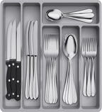 Lifewit Silverware Drawer Organizer Tray, Plastic Cutlery Storage for Kitchen Drawer, Flatware and Utensil Holder Divider for Spoons Forks Knives Tableware, 6 Compartment, Gray