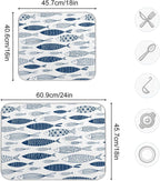 Cartoon Fish Dish Drying Mat for Kitchen Counter Absorbent Microfiber Drying Pad, Large 18x24 in, Reversible Drainer Mats