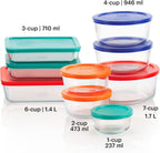 Pyrex Simply Store 9-Pack Mixed Sized Glass Food Storage Set, Round & Rectangular Containers With Lids, BPA-Free, Dishwasher & Microwave Safe