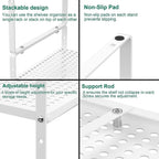 iPEGTOP Expandable Cabinet Storage Shelf Organizer Rack, Heavy Duty Stackable Steel Metal Spice Rack Adjustable Height Pantry Garage Shelf for Counter Kitchen Organization, White - 2 Pack