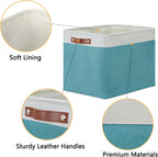 DULLEMELO Large Closet Storage Baskets Canvas Storage Baskets for Organizing 2 Pack Collapsible Home Organizer With Handles (White&Teal)