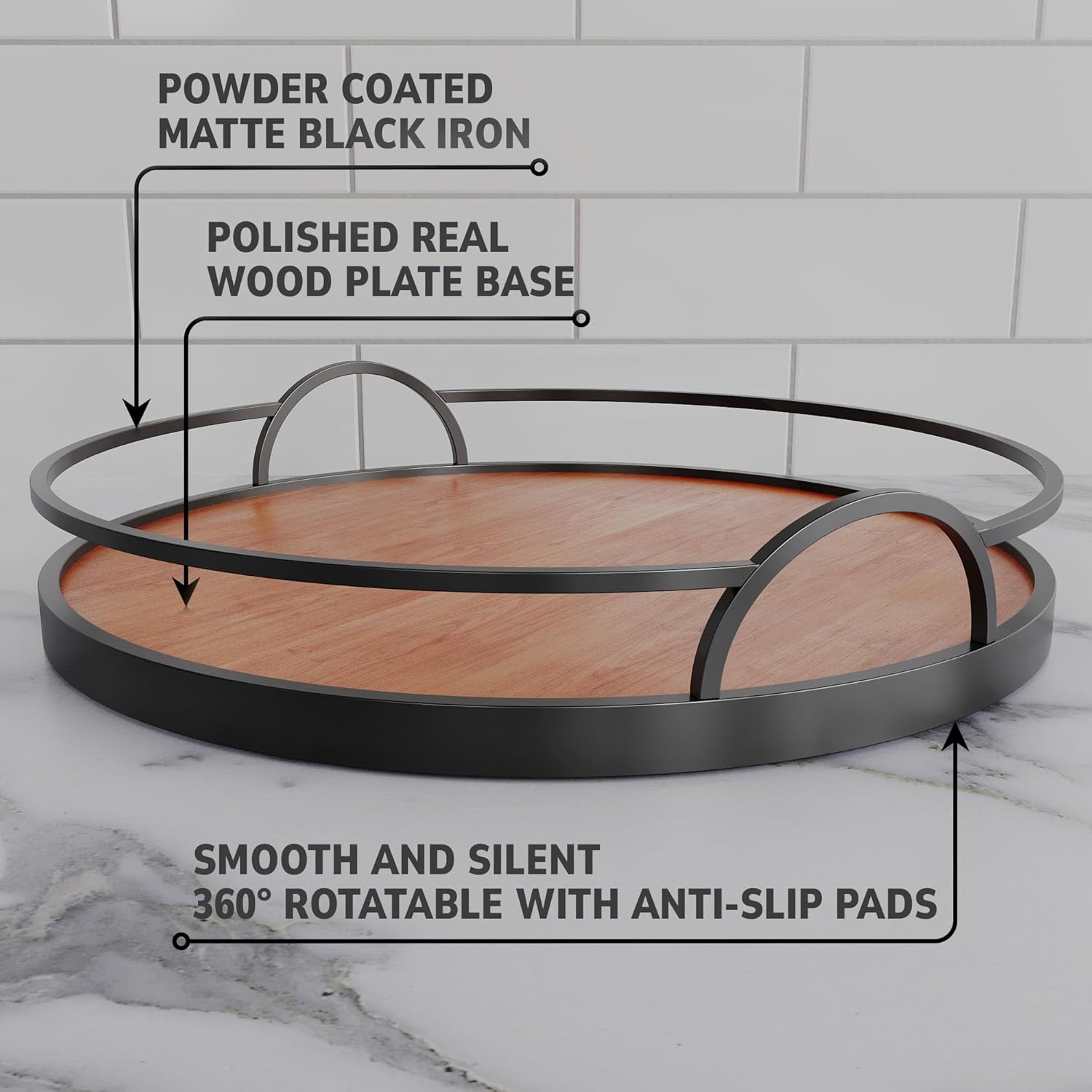 Lazy Susan Organizer - 10'' Wooden Lazy Susan for Table Top - Turntable Tray for Cabinet - Kitchen Countertop Organizer - Small Rotating Tray for Dining Table