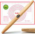 WALFOS French Rolling Pin and Silicone Baking Mat Set, Non-Stick Beech Wood Rolling Pin 17 Inch and Pastry Mat for Best Pie Crust, Cookie, Pasta and Pizza Dough