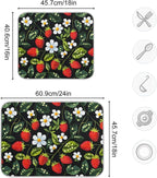 Strawberries White Flowers Dish Drying Mat for Kitchen Counter Absorbent Microfiber Drying Pad, Large 18x24 in, Reversible Drainer Mats