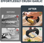 2 Pack Garlic Press Rocker Set – Innovative Stainless Steel Garlic Mincer & Crusher with 2 Peelers, 2 Scrapers, and 2 Brushes for Effortless Garlic Prep | Complete Garlic Tool Kit (BLACK)