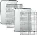 Baking Sheet with Cooling Rack Set [2 Sheets + 2 Racks], Deedro Stainless Steel Cookie Half Sheets Baking Pan Oven Tray with Rack, 16 x 12 x 1 Inch, Heavy Duty, Non-toxic, Dishwasher Safe