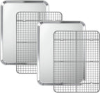 Baking Sheet with Cooling Rack Set [2 Sheets + 2 Racks], Deedro Stainless Steel Cookie Half Sheets Baking Pan Oven Tray with Rack, 16 x 12 x 1 Inch, Heavy Duty, Non-toxic, Dishwasher Safe