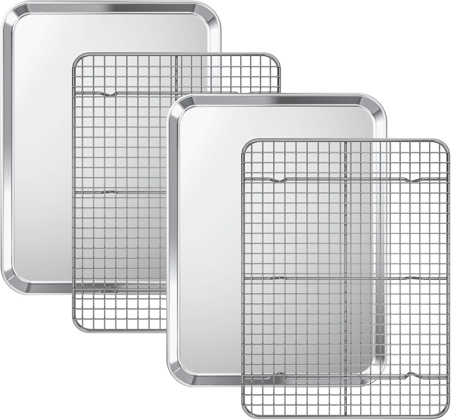 Baking Sheet with Cooling Rack Set [2 Sheets + 2 Racks], Deedro Stainless Steel Cookie Half Sheets Baking Pan Oven Tray with Rack, 16 x 12 x 1 Inch, Heavy Duty, Non-toxic, Dishwasher Safe