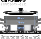 Anaeat Silicone Universal Lid for Pots, Pans and Skillets - Tempered Glass Covered with Heat Resistant Silicone Rim Fits 6", 7" and 8" Diameter Cookware -Easy to Use Replacement Frying Pan Cover