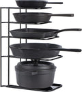 Toplife Heavy Duty Pan Organizer, 5 Tier Pot and Pan Organizer Rack for Cast Iron Skillets, Griddles and Pots - Sturdy Steel Construction- No Assembly Required - Black