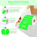3 X 5 Inch Printable Waterproof Rectangle Color Coding Labels, 300 Per Roll Adhesive Color Coding Stickers for Bar-Codes, Address, Small Business Labeling, Inventory, Fluorescent Green