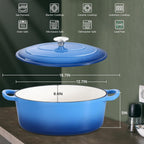 7 Quart Oval Dutch Oven with Lid, Leonyo 7QT Enameled Oval Cast Iron Dutch Oven for Sourdough Bread Breaking, Heavy Duty Cookware for Braising, Stews, Roasting, Blue