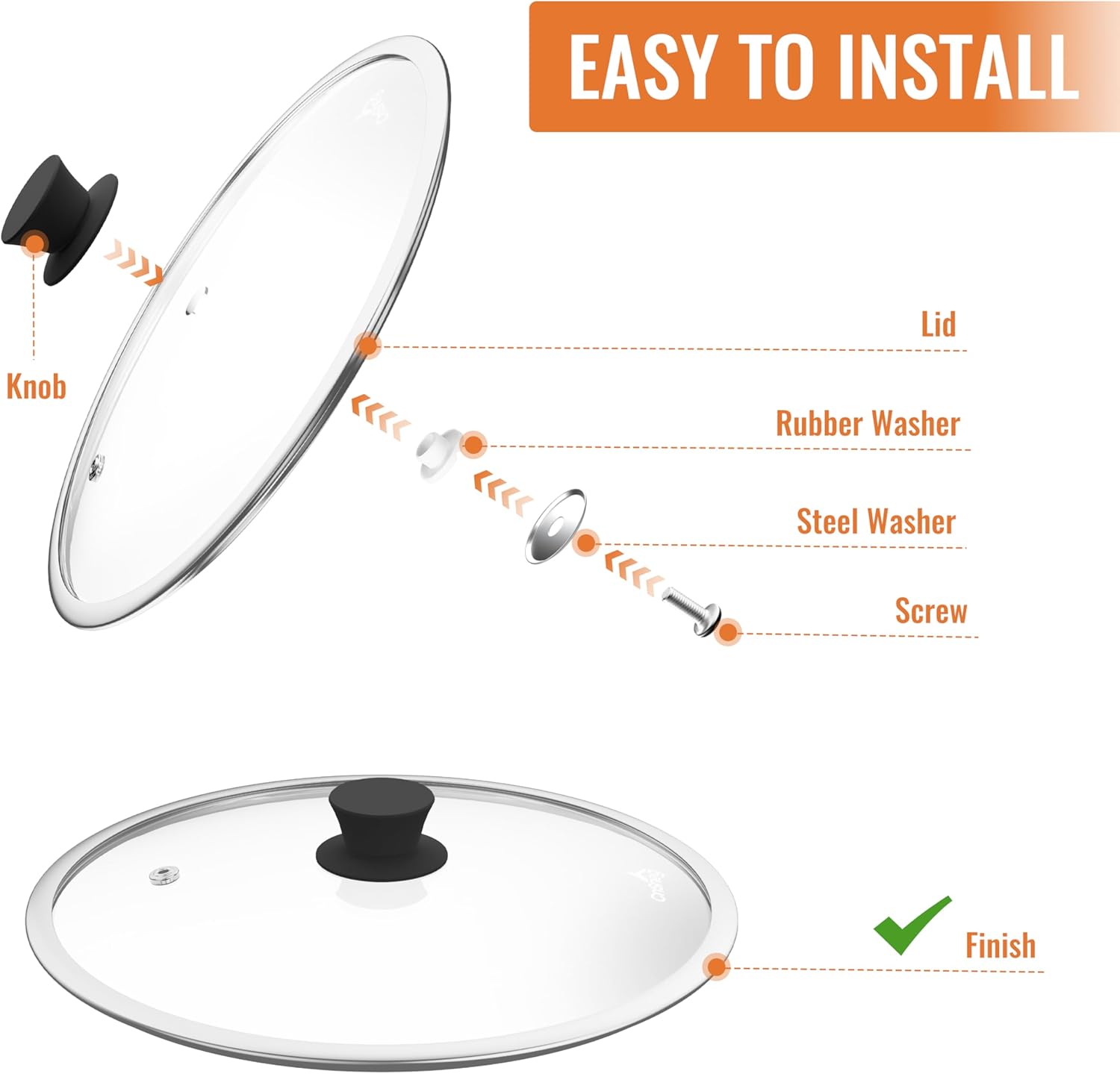 Tempered Glass Lids for Pots and Pans, Cast Iron Skillet Lid 10.5 Inch, Frying Pan Lid, Replacement Pan Cover, Wok, Crock Pot Lid with Wide Stainless Steel Rim, Heat Resistant Cookware Pan Lids