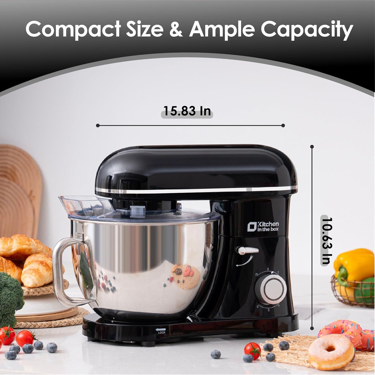 Kitchen in the box Stand Mixer, 900W 8.5QT Kitchen Electric Mixer, 6-Speed Large Capacity Food Mixer for Home Cooks with Egg Whisk, Dough Hook & Flat Beater (Black)