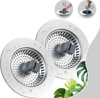 Hibbent 2 Pack Universal 3 in 1 Kitchen Sink Drain Strainer with Sink Stopper, Stainless Steel Wrapped Shell, SUS304 Anti-Clogging Basket Strainer, Fit for US Standard 3-1/2" Drain, Stainless Steel