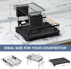 2 Tier Dish Drying Rack, Large-Capacity Dish Rack for Kitchen Counter, Anti-Rust Dish Strainer Rack with Drainboard Set, Kitchen Organizer with Cup Holder, Utensil Holder, Cutting-Board Holder