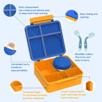 Bento Box for Kids - Leak-Proof Lunch Box with Insulated Thermos Food Jar - 4 Compartments, 1 Removable Divider, 1Spoon, 1 Fork - Dishwasher Safe, BPA-Free (Blue)