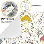 Cute Mushroom Wild Plant Dish Drying Mat for Kitchen Counter Absorbent Microfiber Drying Pad, Large 18x24 in, Reversible Drainer Mats