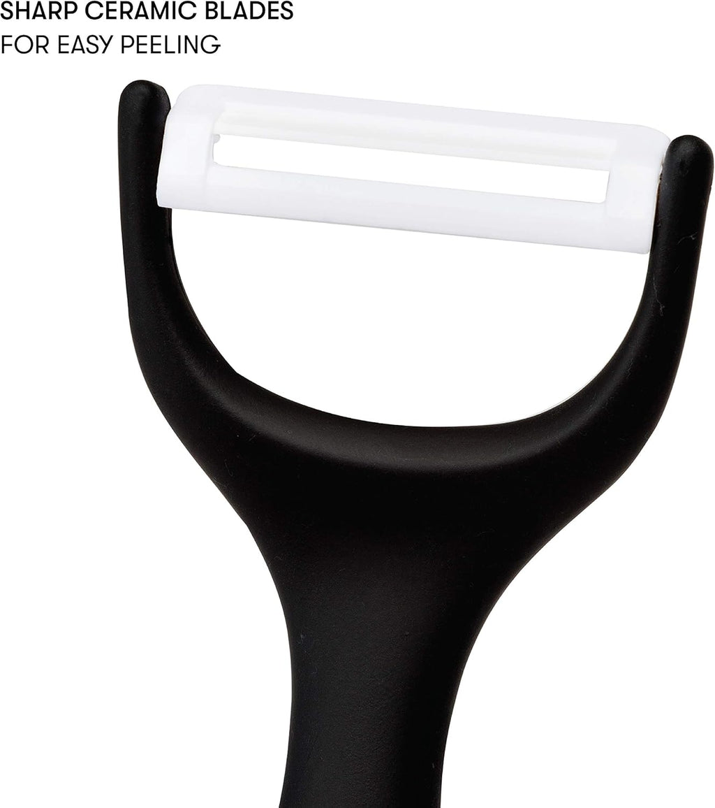 Cooking Light Ceramic Peeler Set with Ultra Sharp and Durable Blades, Ergonomic Handles Black and Red Kitchen Tools, 2 Piece, Black/Red