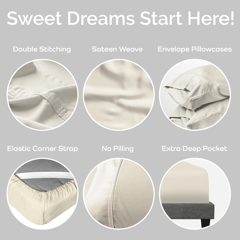 100% Viscose from Bamboo Sheets King Size, Super Soft King Bed Set, 4PC Cooling Sheets for Hot Sleepers, Organically Grown Bedding Sheet, King Size Sheet Set - Ivory - 76" x 80"