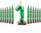 13 Pcs Dynamite Candles 12 TNT Themed Birthday Cake Candles and Number 1 Candle Cake Topper for Pixel Theme Birthday Party Anniversary Party Dynamite Theme Party Video Game Party Supplies (Number 1)