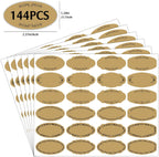 Nardo Visgo Oval Vintage Brown Labels for Bottles, Removable Waterproof Write-on Sticker Labels for Essential Oil Bottles, Christmas Gift Tags, Food Spice Jars or Handmade Jam,Free Black Marker,144pcs