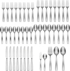 Oneida Everdine 45 Piece Everyday Flatware, Service for 8, 18/0 Stainless Steel, Silverware Set, Dishwasher Safe, Silver