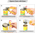 Beneno Can Opener Manual with Magnet, Hand Held Heavy Duty Can Opener with Durable Sharp Blade Smooth Edge, Big Effort-Saving Knob, Soft Grip Rubber Handle, Multifunctional Bottle Opener, Yellow
