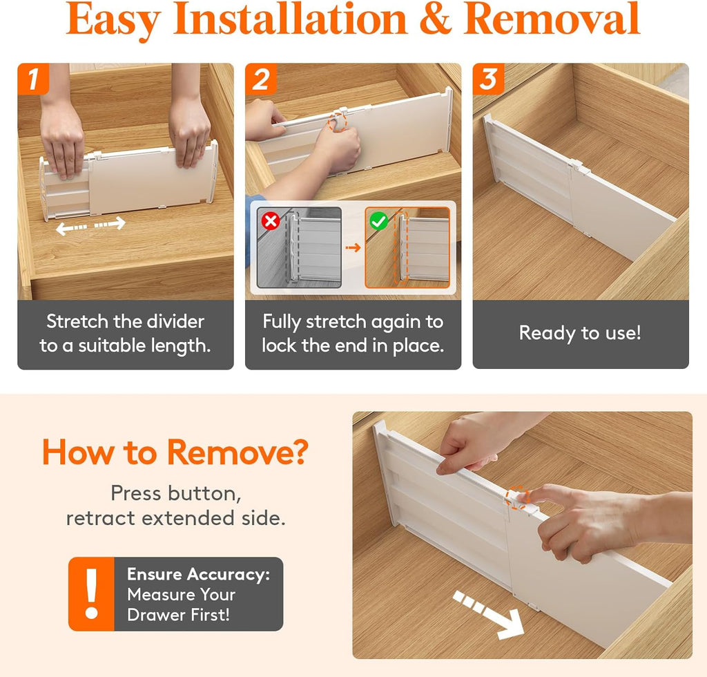 Lifewit 4 Pack Deep Drawer Dividers 8" High, 13.8-22.5" Adjustable Dresser Drawer Divider, Plastic Drawer Organizer for Clothes, Tall Drawers Separators for Dresser, Kitchen, Bedroom, Bathroom, Office