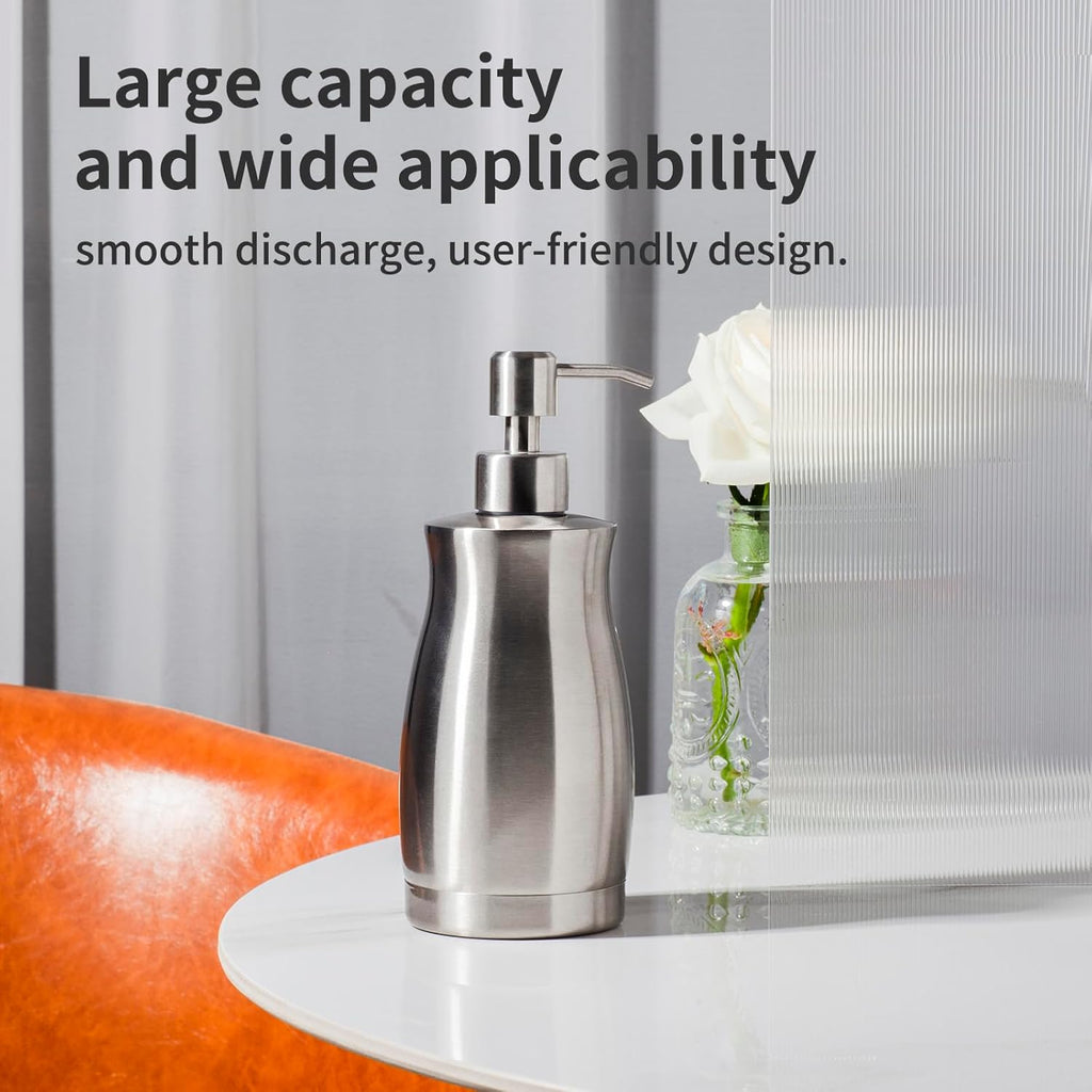 Brushed Stainless Steel Countertop Soap Dispenser Rust and Leak Resistant Hand Soap Pump with Funnel for Kitchen Countertops and Bathroom Dispensers (13.5 oz/400 ml)