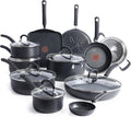 T-Fal Ultimate Hard Anodized Nonstick Cookware Set 17 Piece, Nonstick Pots and Pans Set with Fry Pan, Saucepans, Saute-Pan, Griddle, Dishwasher Safe, Black