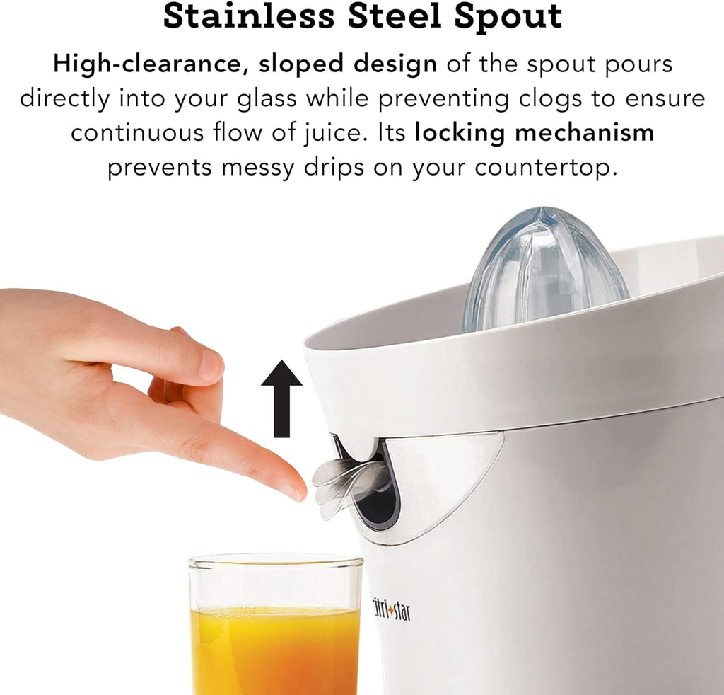 Tribest CitriStar CS-1000 Electric Citrus Juicer with Stainless Steel Strainer and Spout (White)