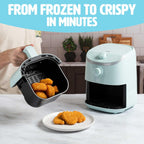 Tasty Personal Air Fryer, Healthier Meals in Minutes, Adjustable Temp Control up to 400°F, Easy-to-Use Design, Nonstick Basket and Tray Made without PFAS, PFOA, PFOS & PTFE, 900 Watts, 2-Quart, Aqua