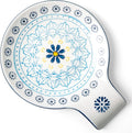 Hand Painted Spoon Rest, 5.5" Ceramic Spoon Holder for Stove Top and Kitchen Counter, Blue Pattern Utensil Rest, Great Cooking Gifts for Friends, Modern Kitchen Decorative