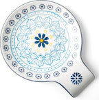 Hand Painted Spoon Rest, 5.5" Ceramic Spoon Holder for Stove Top and Kitchen Counter, Blue Pattern Utensil Rest, Great Cooking Gifts for Friends, Modern Kitchen Decorative