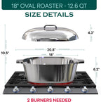Cast Aluminum Oval Dutch Oven with Lid — 12.6 QT Heavy Duty Roaster Pan with Rack & Silicone Cover Dual Handles — Cajun Cookware for Roasting, Baking, Cooking (18" X-Large)