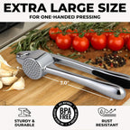 Zulay Kitchen Large Premium Garlic Press Set - Bigger Bowl for Bigger Garlic - Rust Proof & Dishwasher Safe Garlic Mincer Tool - Easy-Squeeze, Easy-Clean Silicone Garlic Peeler & Brush (Chrome)