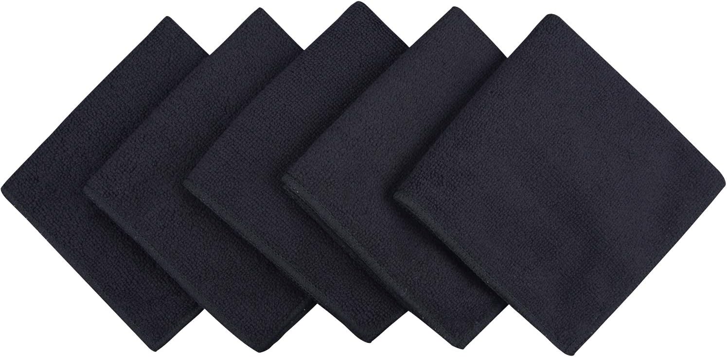 SINLAND Microfiber Dish Cloth for Washing DishesBest Kitchen Washcloth Cleaning Cloths with Poly Scour Side 12Inchx12Inch 5Pack, Black