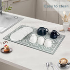 SUEH DESIGN Dish Drying Mat, Absorbent Coffee Mat 23.6 x 15.7 in Quick Dry Kitchen Drying Dish Drain Mat for Kitchen Counter Coffee Bar, Green