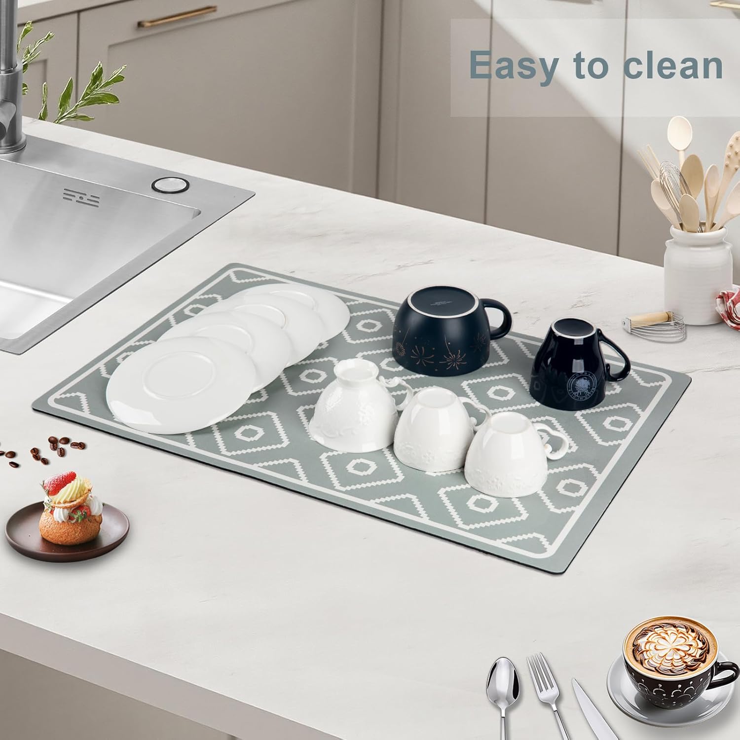 SUEH DESIGN Dish Drying Mat, Absorbent Coffee Mat 23.6 x 15.7 in Quick Dry Kitchen Drying Dish Drain Mat for Kitchen Counter Coffee Bar, Green