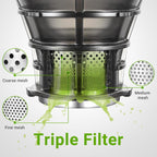 AMZCHEF Juicer Machines, 5.8" Extra Self-Feeding Cold Press Juicer for Whole Vegetable & Fruit, Juice Extractor Machine with Large Auger & Triple Strainers, Easy to Clean, High Juice Yield, Grey