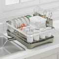 Dish Drying Rack - 304 Stainless Steel Dish Rack, Adjustable Spout Auto-Draining Dish Drainers for Kitchen Counter, Large Capacity for Bowls, Cups, Dish Drainer with Drainboard Grey