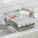 Dish Drying Rack - 304 Stainless Steel Dish Rack, Adjustable Spout Auto-Draining Dish Drainers for Kitchen Counter, Large Capacity for Bowls, Cups, Dish Drainer with Drainboard Grey