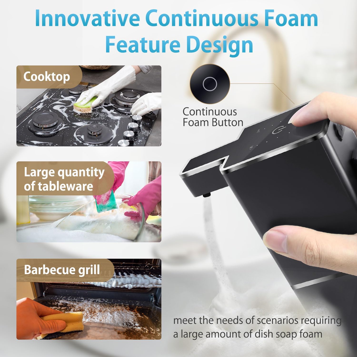 Automatic Foaming Soap Dispenser Touchless 380ml/12.8oz Rechargeable Hand Soap Dispenser Wall Mounted 4 Levels Adjustable Foam Soap Pump for Bathroom Kitchen Dish Soap