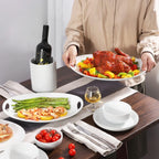 Porcelain Serving Platter with Handles, 14" serving dishes for entertaining, Oval Serving tray for Salad, Stew, Fruits and Pasta, Set of 2, White