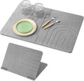 Luxspire Large Stone Drying Mat for Kitchen Counter 24"x16"- Fast-Absorbing Dish Drying Mat Non-Slip Drying Pad for Dishes, Utensils, Cups Waterproof Counter Protector for Kitchen Bathroom, Dark Gray